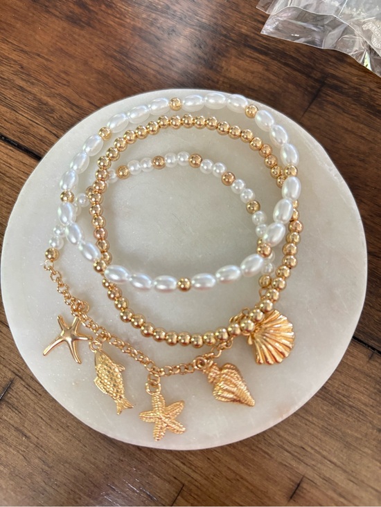 Jewelry - Gold and Pearl Beach Charm Bracelet Set of 3